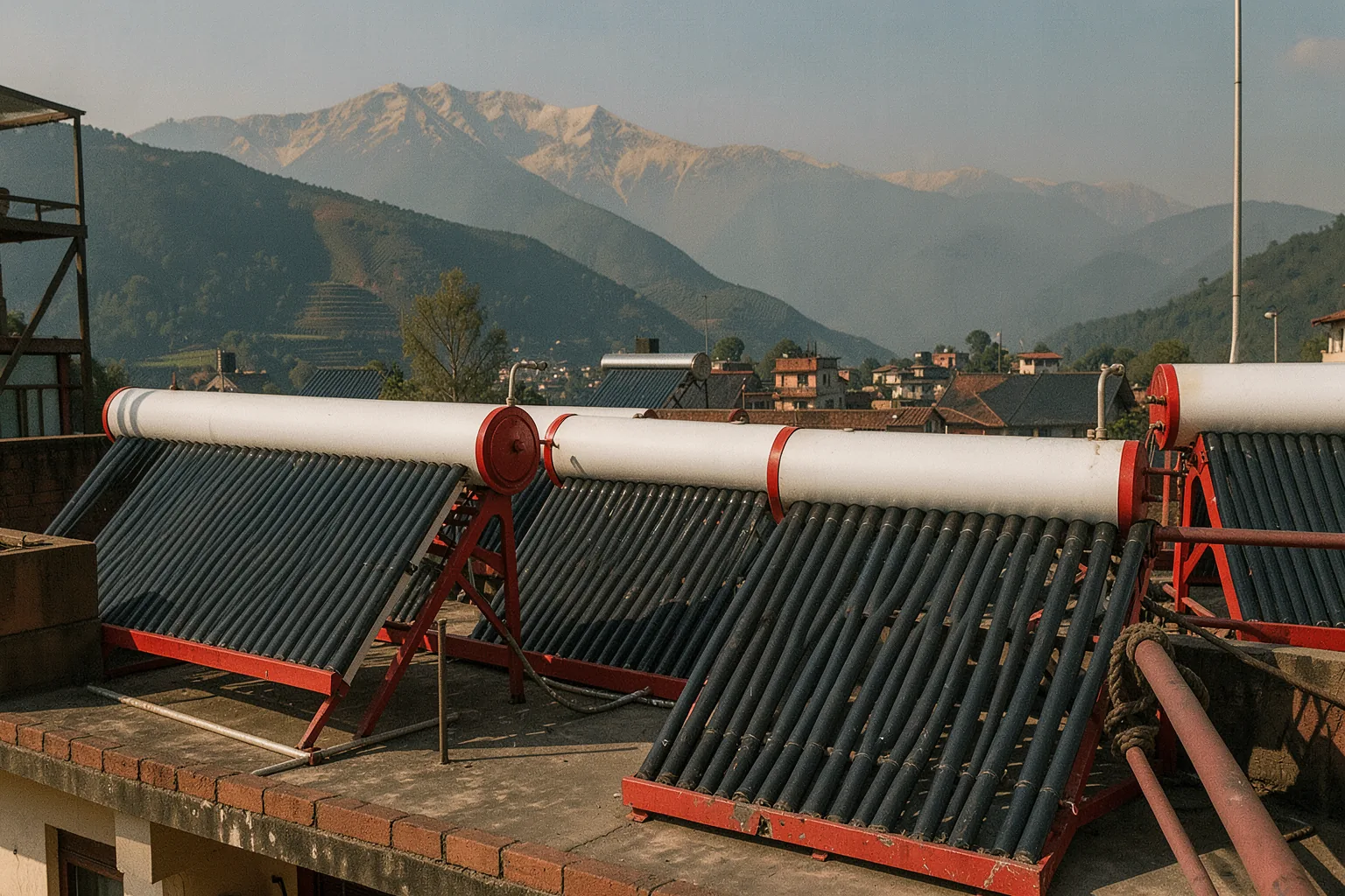 Solar water heaters on a flat roof